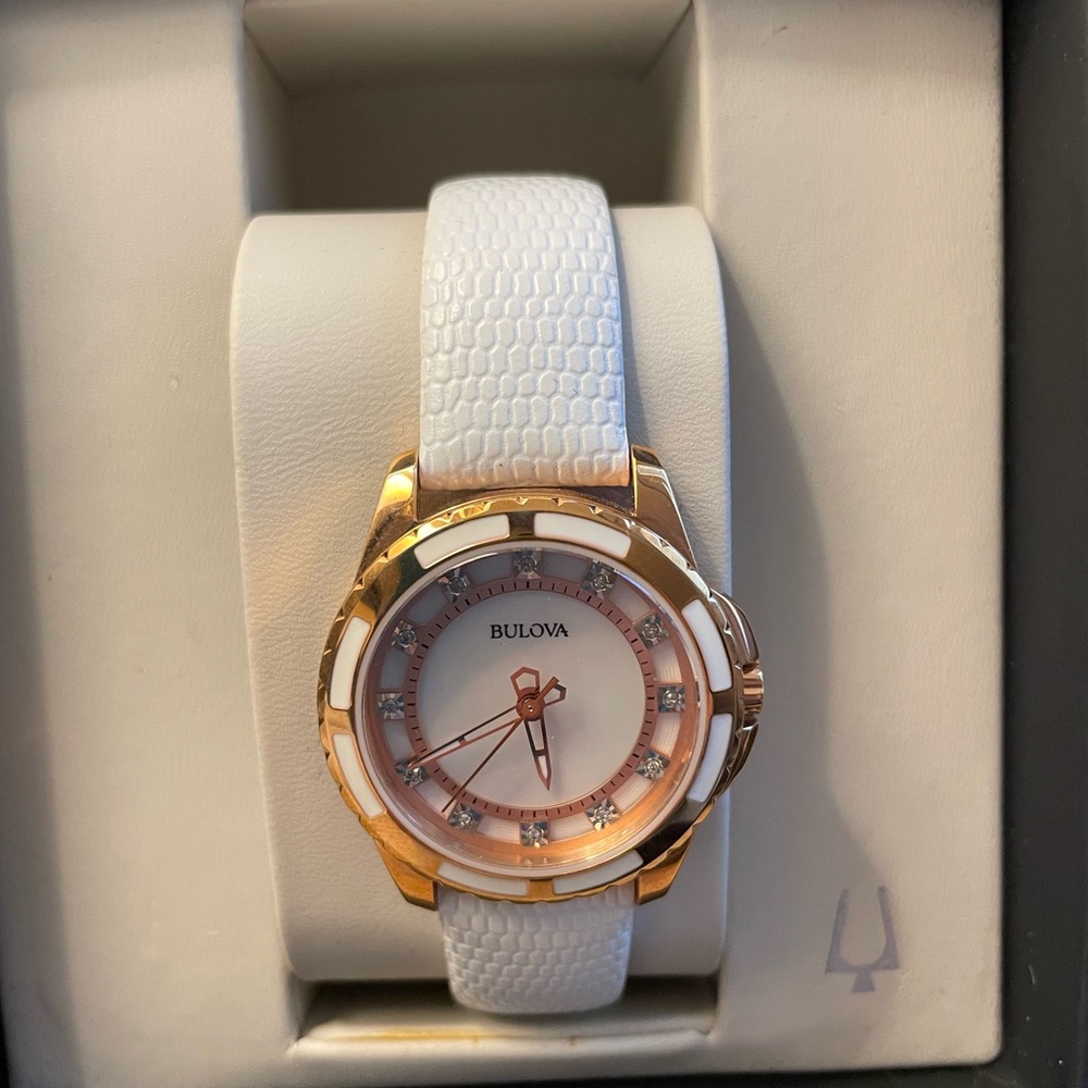 Bulova Women's White and Gold Watch